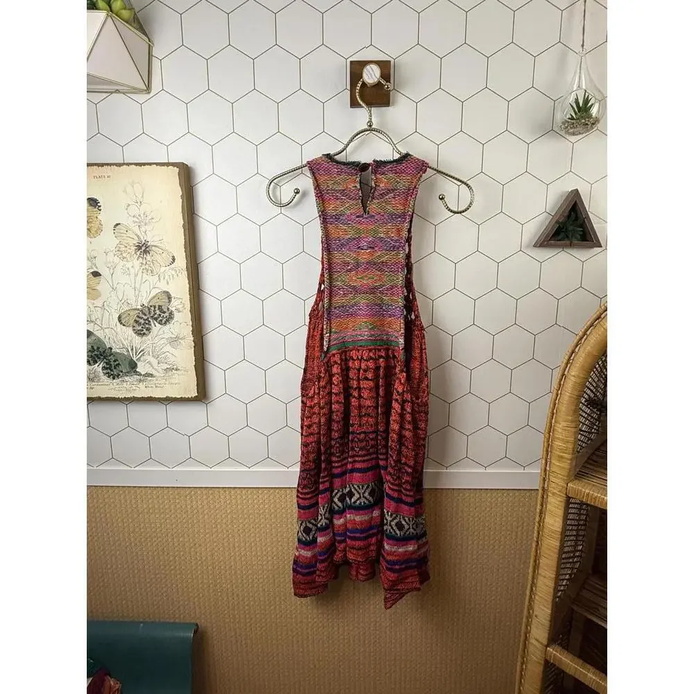 Free People Red Rare Hearts Crochet Sweater Tunic Dress - Size - Medium - Picture 6 of 9